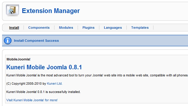 MobileJoomla! install success
